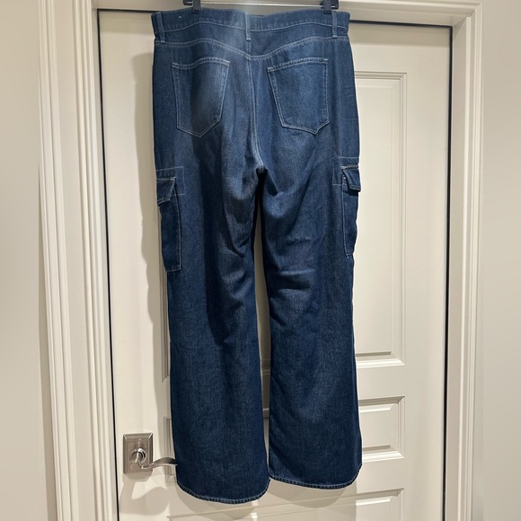 Loft Wide Leg Cargo Dark Wash Denim Jeans size 32 or 14 - Picture 5 of 9